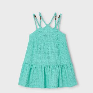 Alternative view of Vestido perforado abalorios niña Mayoral