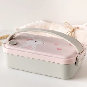 Caja almuerzo acero inoxidable conejo rosa Kiokids
