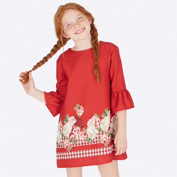 Vestido rojo cenefa satén Mayoral - Imagen 3