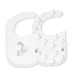 Pack baberos conejitos bambú impermeables bco/azul Interbaby