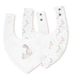 Pack baberos conejitos bambú impermeables bco/gris Interbaby