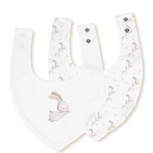 Pack baberos conejitos bambú impermeables bco/rosa Interbaby